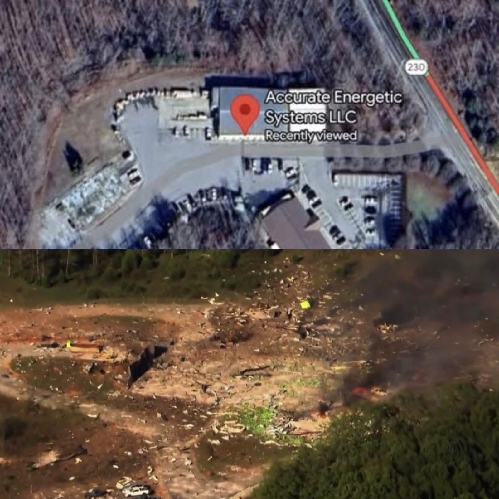 炸藥工廠發生爆炸前後對比相當駭人。圖/翻攝自X