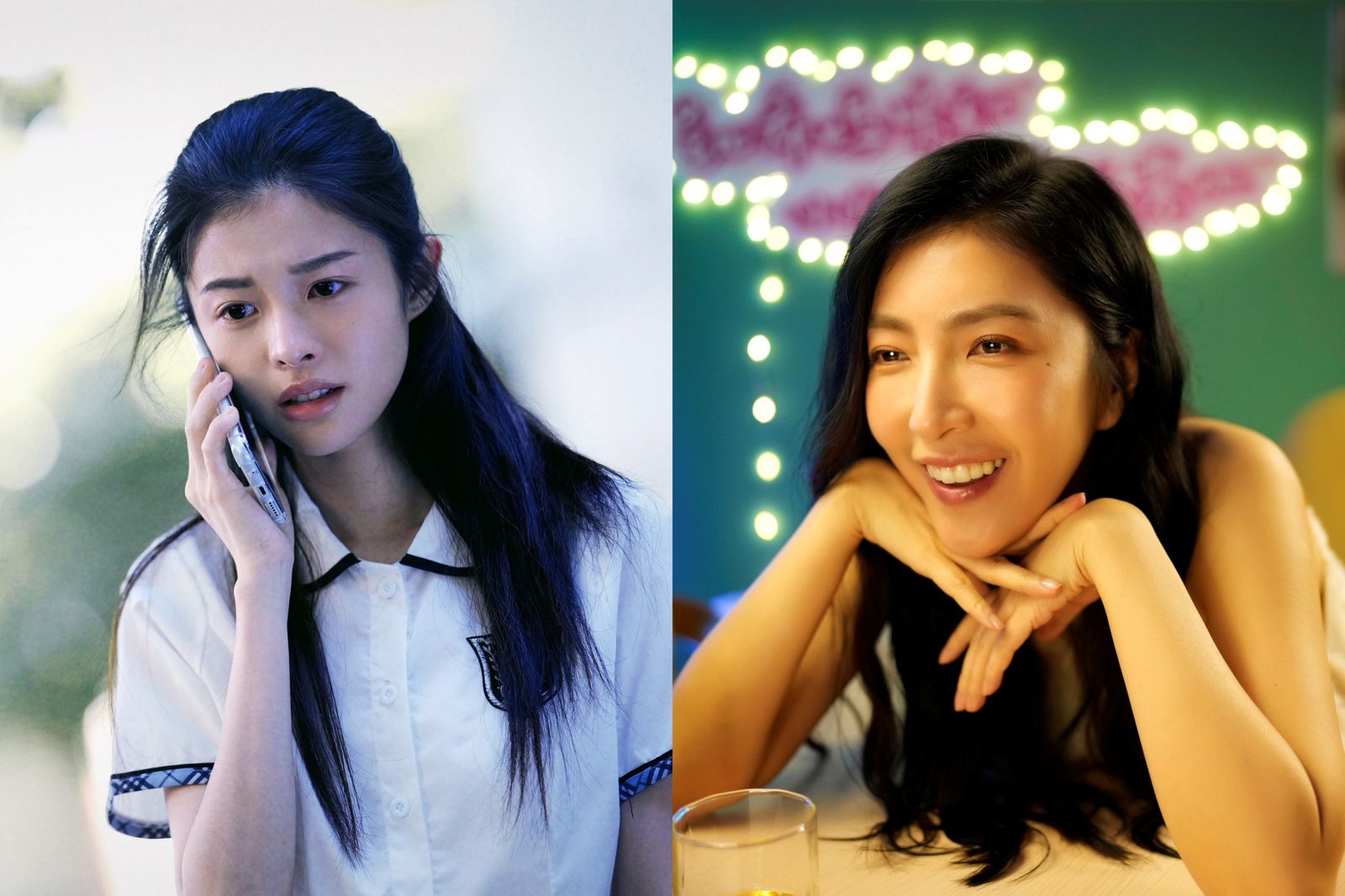 楊謹華（右）在《看看你有多愛我》飾演網紅媽媽，詹子萱（左）飾演內向女兒。Hami Video提供