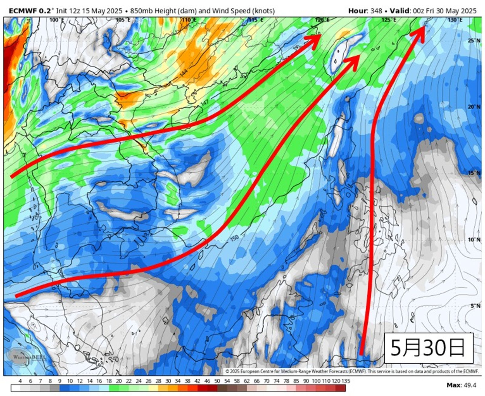吳聖宇指出，29日、30日左右西南季風進入南海。圖／翻攝自天氣職人-吳聖宇