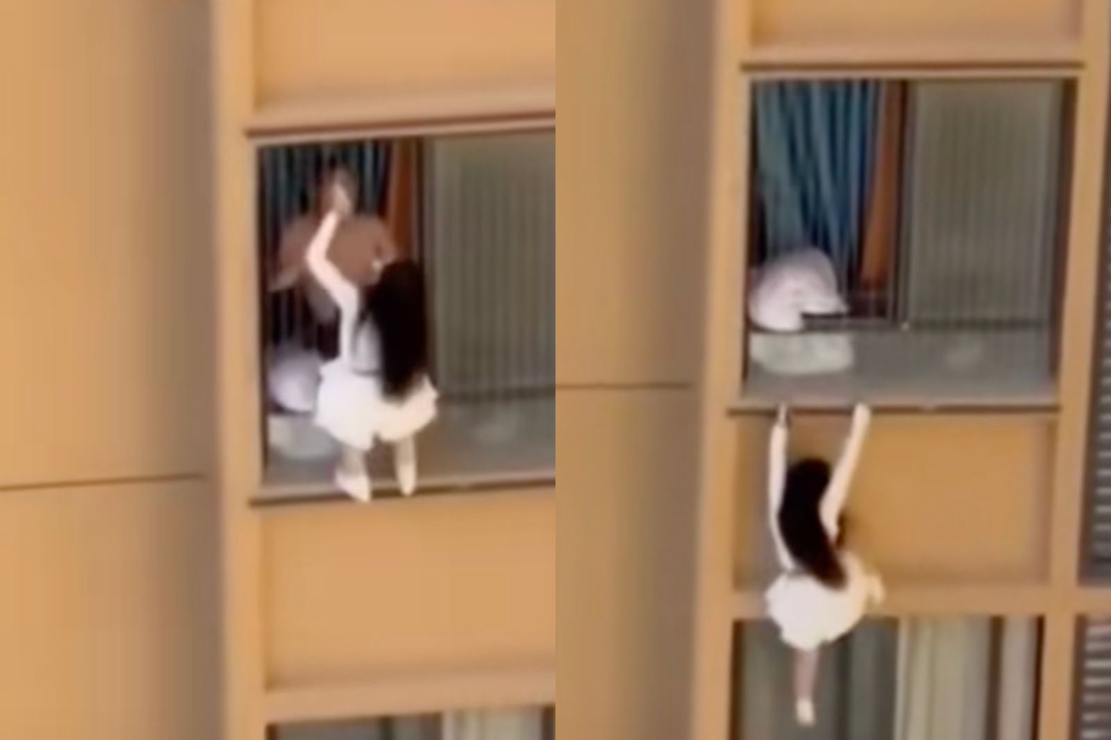 超驚悚！短裙正妹疑躲正宮　高樓冒險爬水管「滑落一層」險墜樓