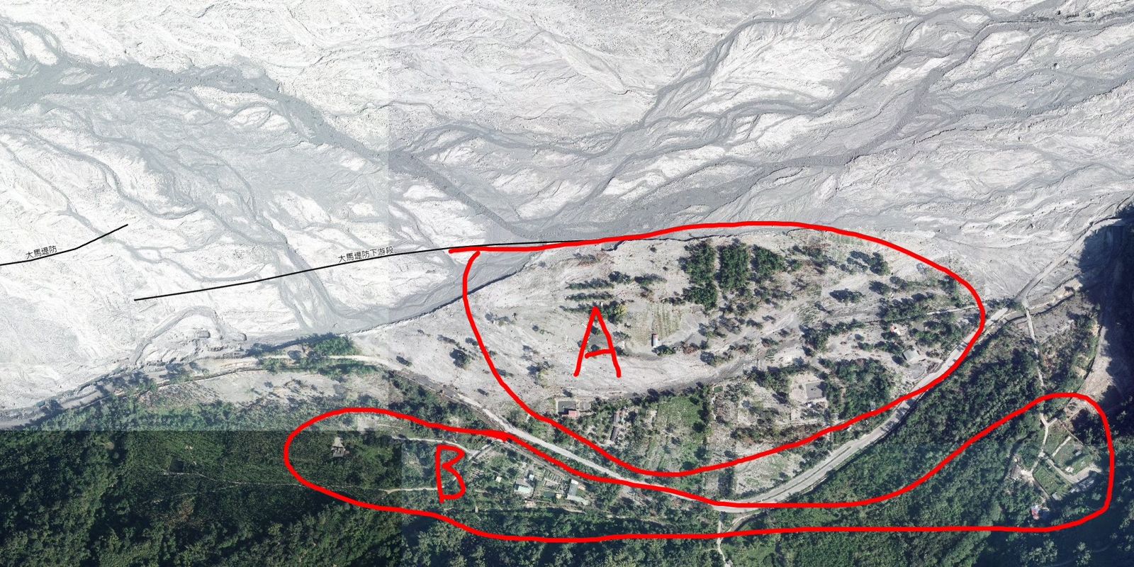 A區撤離建議:直接淹水影響;B區撤離建議:形成孤島。圖/翻攝自光復鄉公所臉書