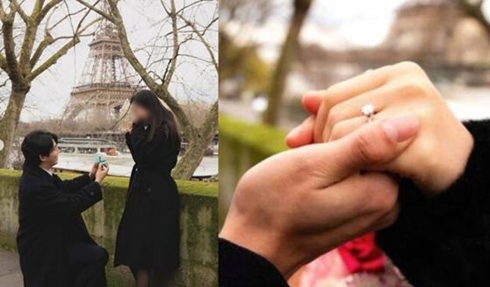 玉澤演在巴黎向圈外女友求婚的照片，意外被當地攝影師po上網曝光。翻攝NAVER