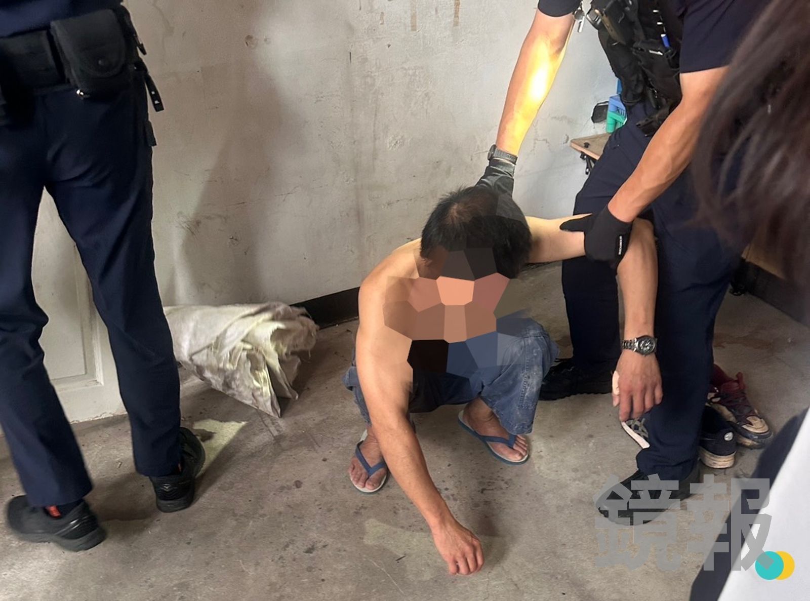 廖嫌拖行警員後至毒友住處躲藏，但仍遭查獲逮補。警方提供