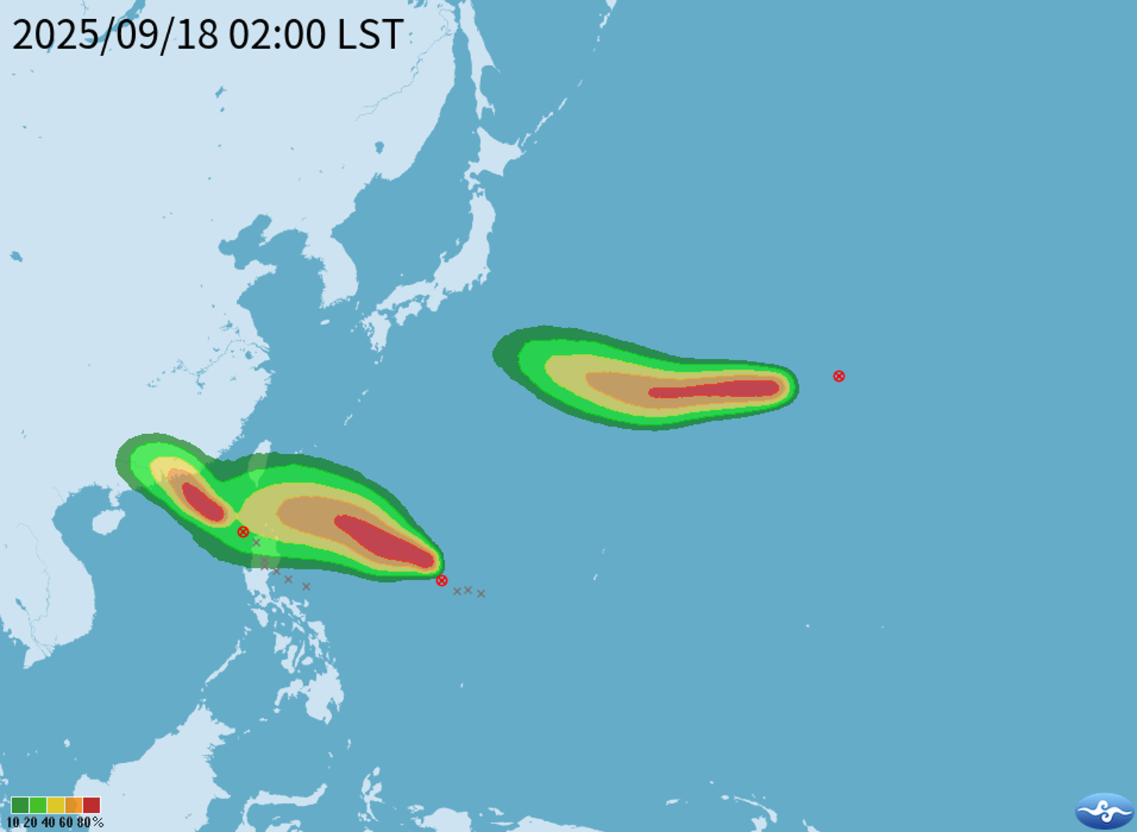 本週將有2個熱帶擾動系統有機會經過台灣附近。圖/翻攝自中央氣象署