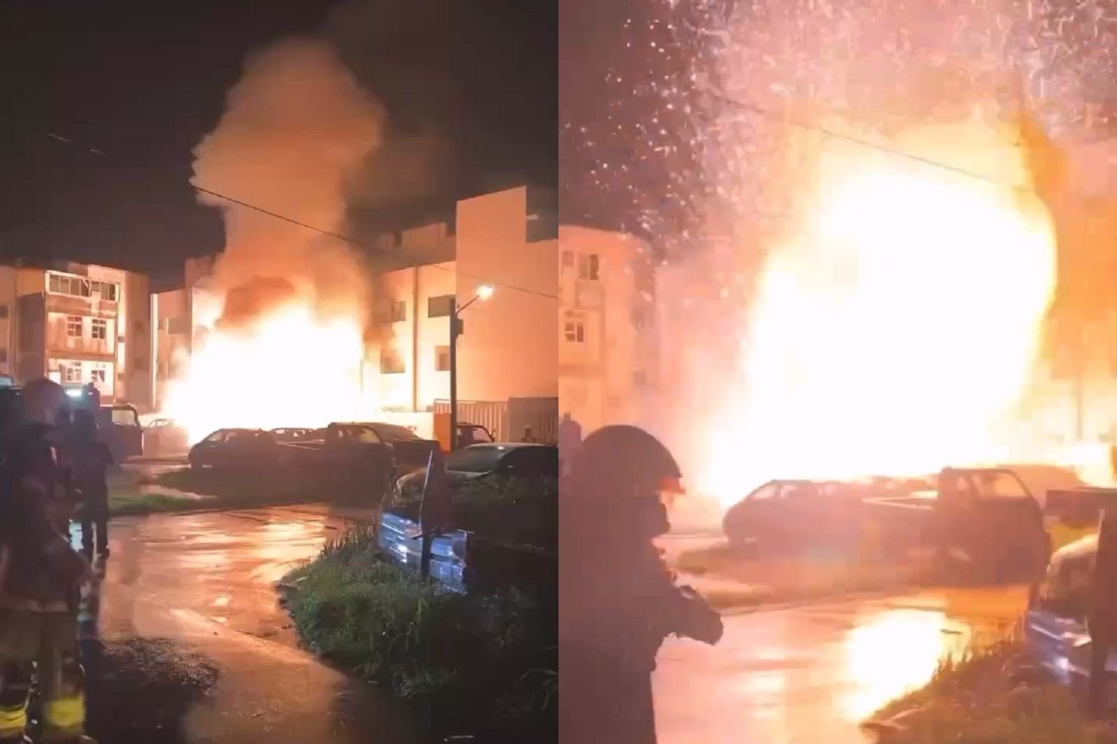 空地廢棄物突然爆炸,現場閃亮的火光瞬間冒出。記者爆料網-小孩chin提供