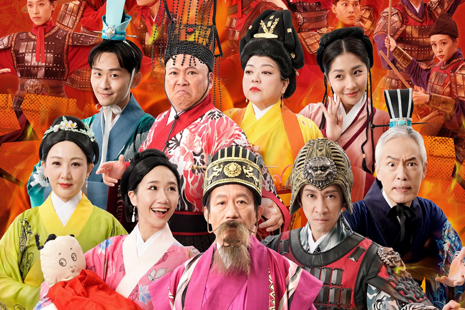 樊光耀（前右起）、陳漢典、郭子乾、Lulu黃路梓茵、郁方等演員參演《半里長城》。寬宏藝術提供