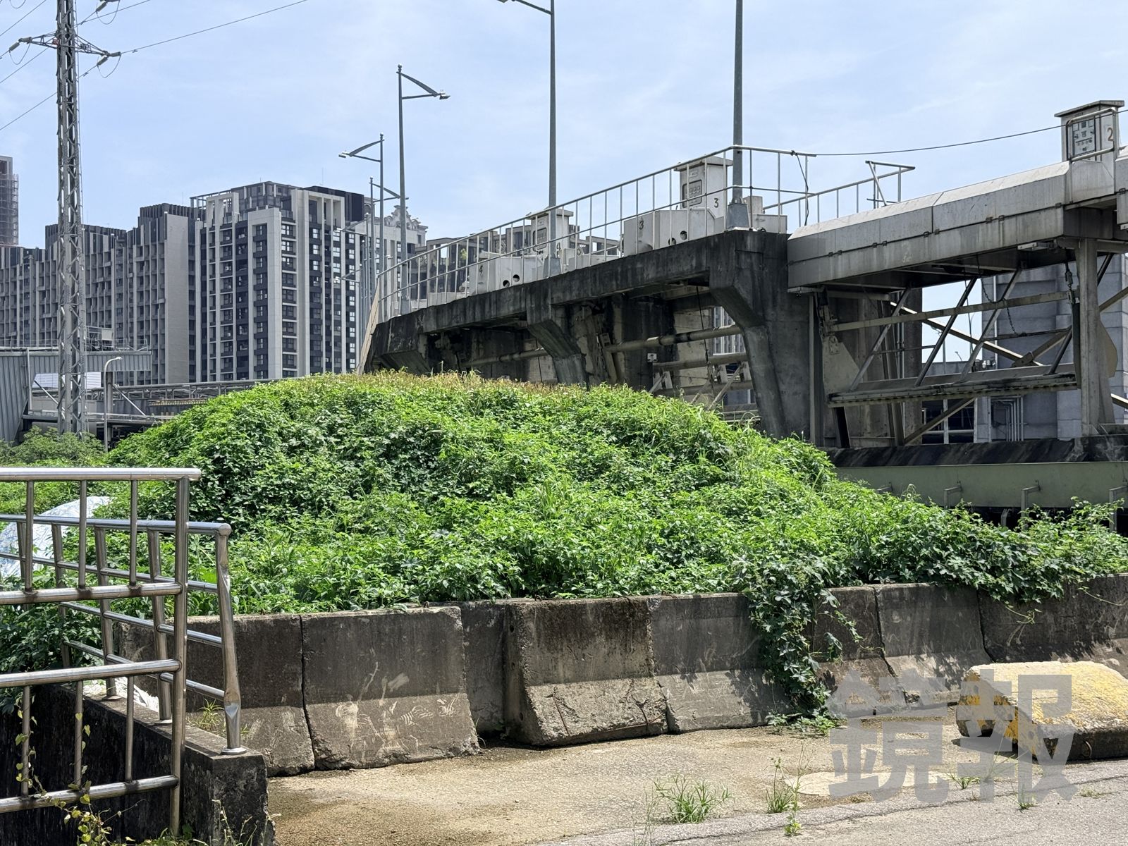 堆放在抽水站內的淤泥已被長出的雜草覆蓋。呂健豪攝