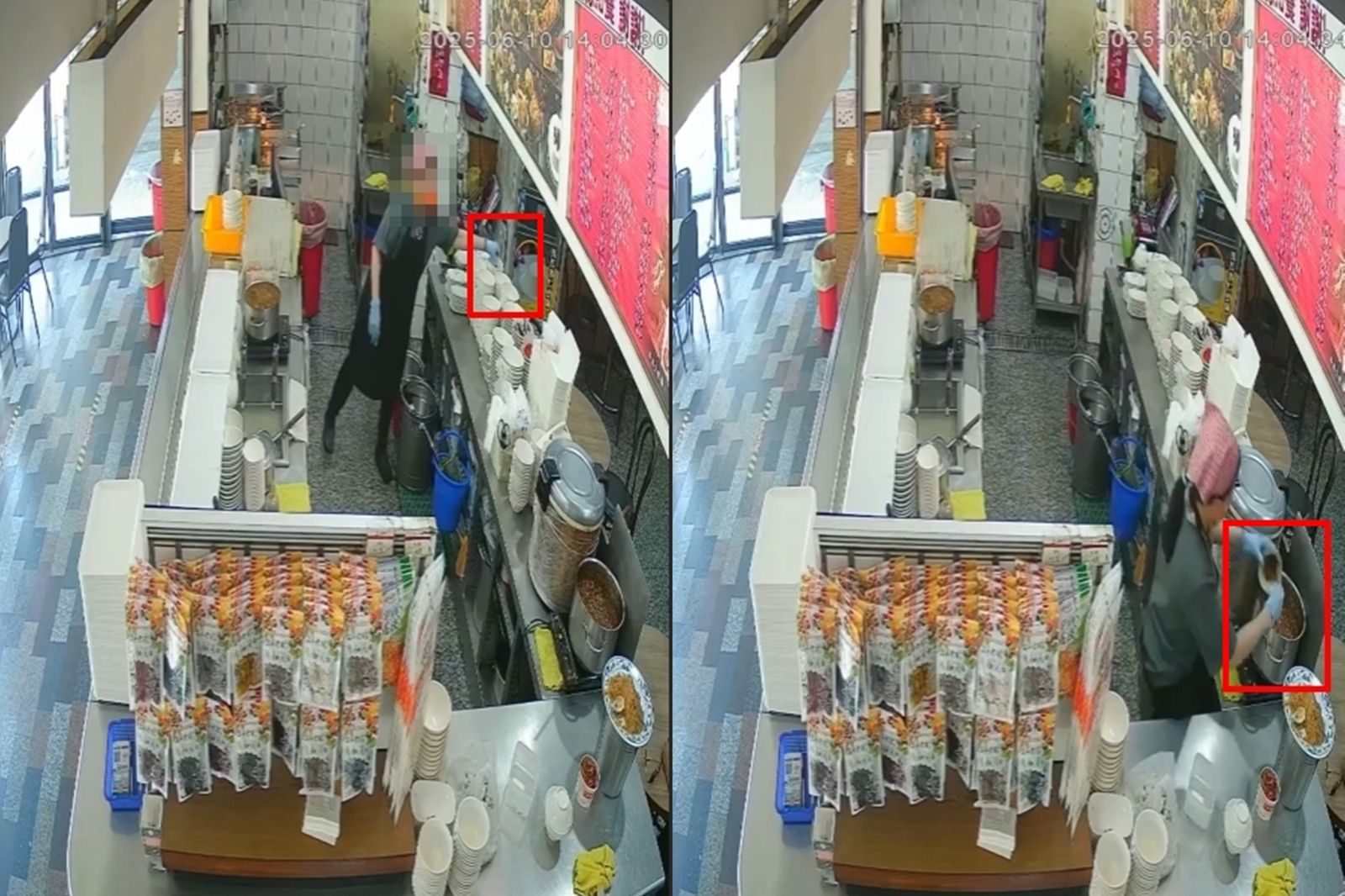 周氏蝦捲的員工竟將客人吃剩的油豆腐倒回滷鍋。圖/翻攝自Dcard