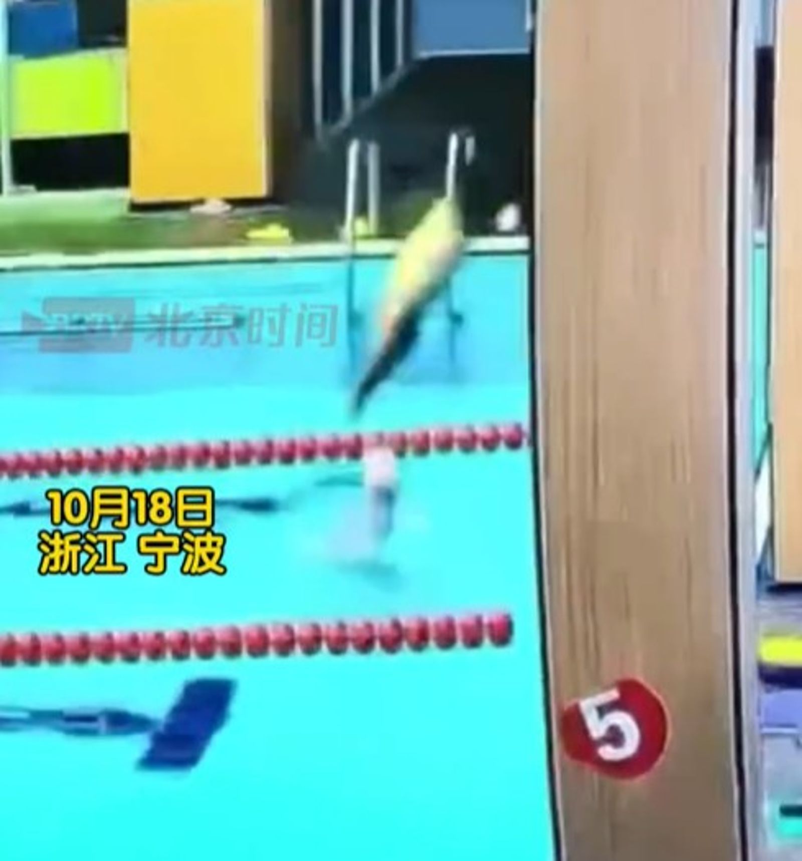 這名體育老師在淺水區示範給女兒看如何跳水。圖/翻攝自微博