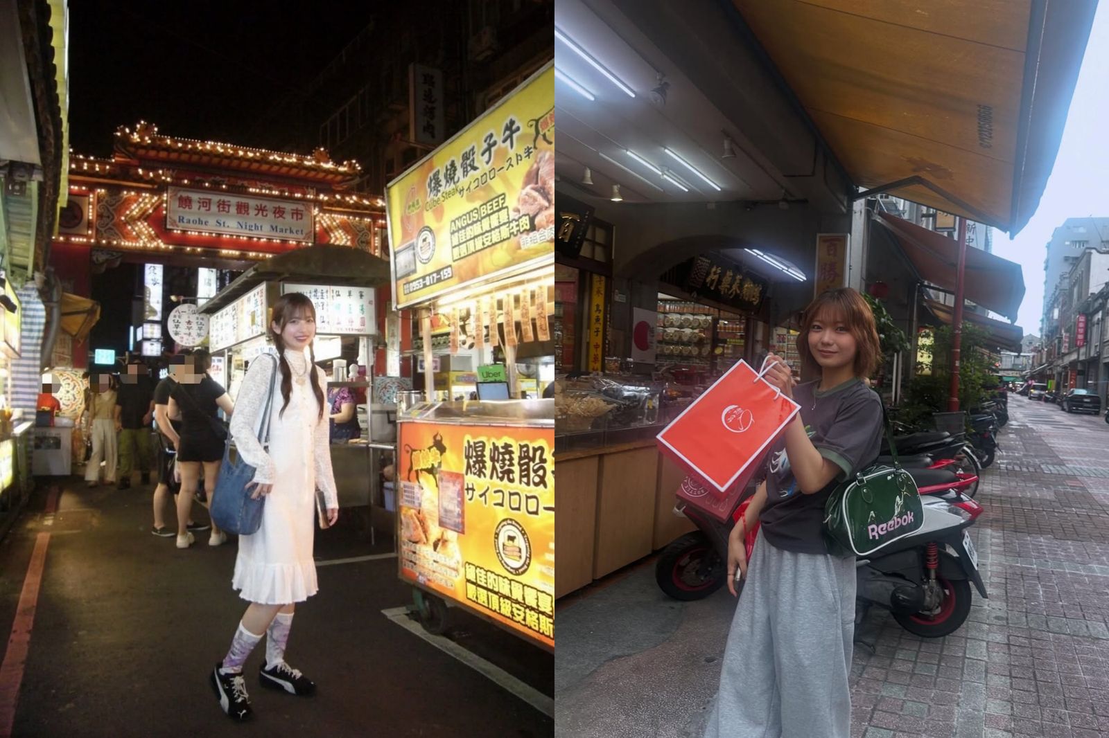 伊勢鈴蘭(左圖)、川名凜在台灣逛夜市、採購伴手禮。翻攝IG@layla_ise.official、rin_kawana.official