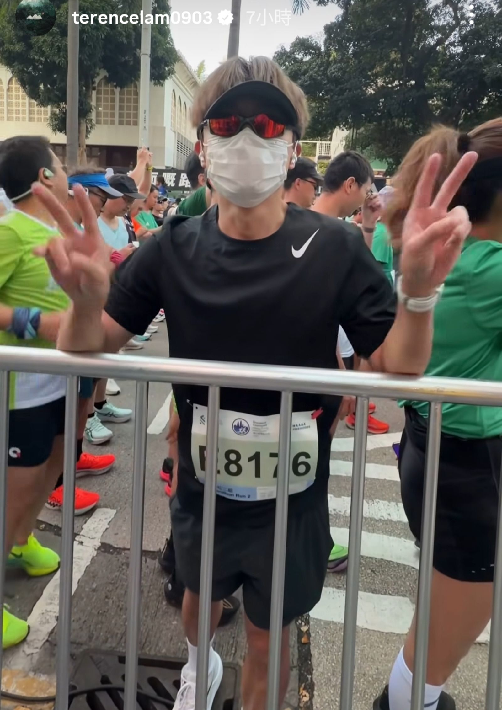 林家謙18日包緊緊參與馬拉松賽事。翻攝terencelam0903 IG限動