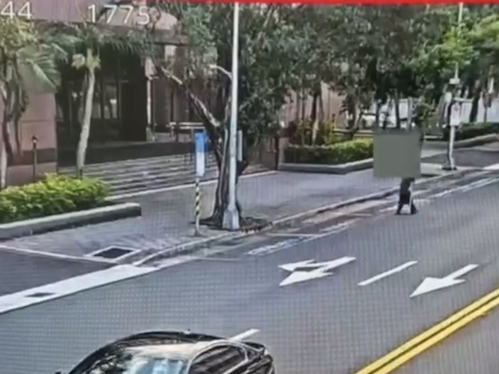 陳男提著一包排泄物走向台北地檢署,隨後朝大門潑灑。圖/翻攝畫面