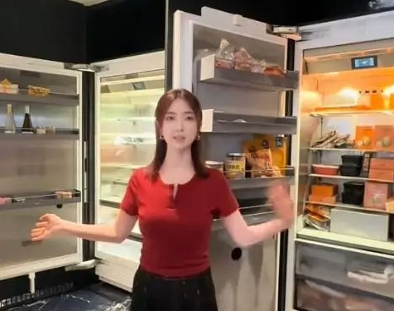 大葉子展示她的超高級冰箱。圖／百度