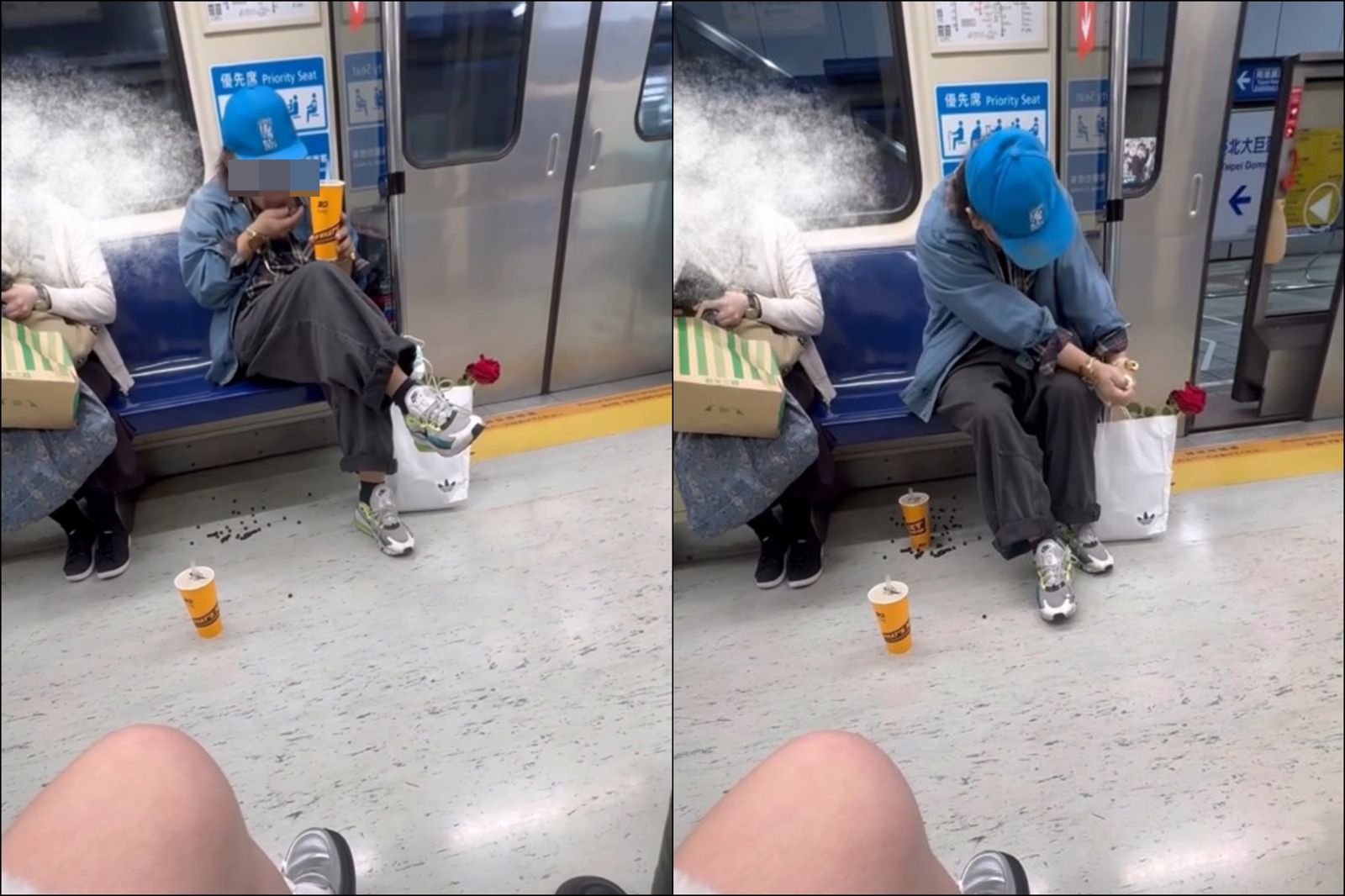 老翁用手接住珍珠後再丟到地板，還不忘把手擦乾淨。圖／翻攝自Threads