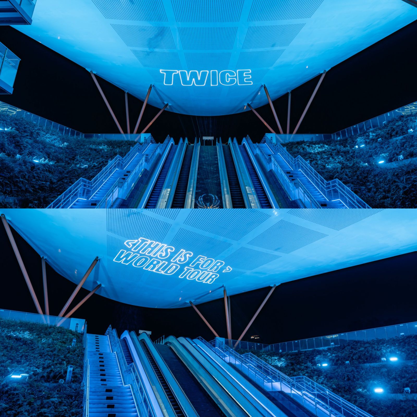 中央公園捷運站1號出口除了藍色燈光，還打上巡演名稱。Live Nation Taiwan提供