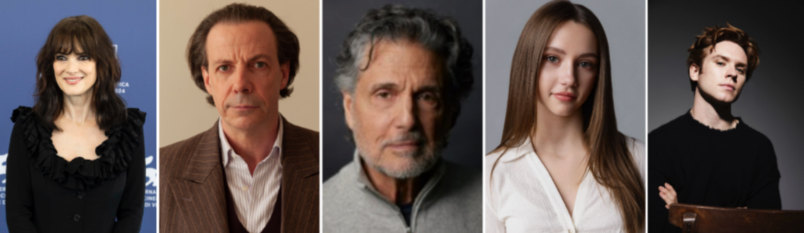 薇諾娜瑞德（左起）、諾亞泰勒、克里斯薩蘭登、肯尼迪莫耶、奧斯卡摩根等人加入《星期三》第3季演出。Netflix提供