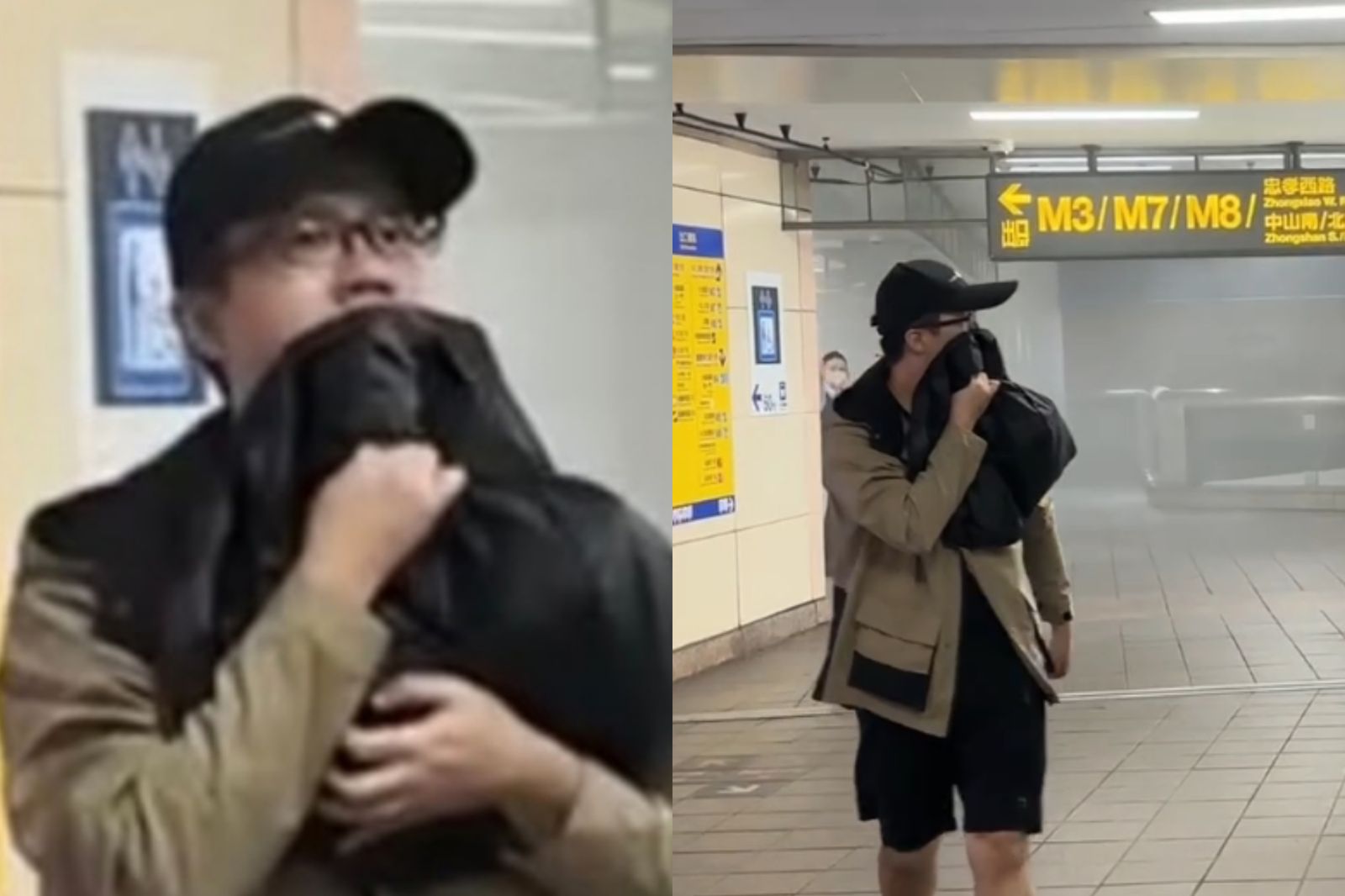 張文19日下午在北捷台北車站犯案後，喬裝路人逃離現場。翻攝自Threads@cheetah.333594