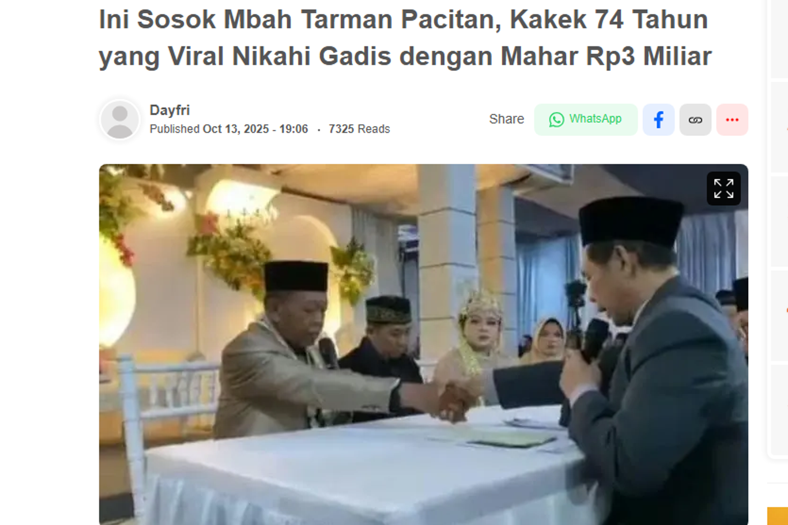 74歲翁「30億當嫁妝」娶24歲妻 高調婚禮爆紅!身分遭起底