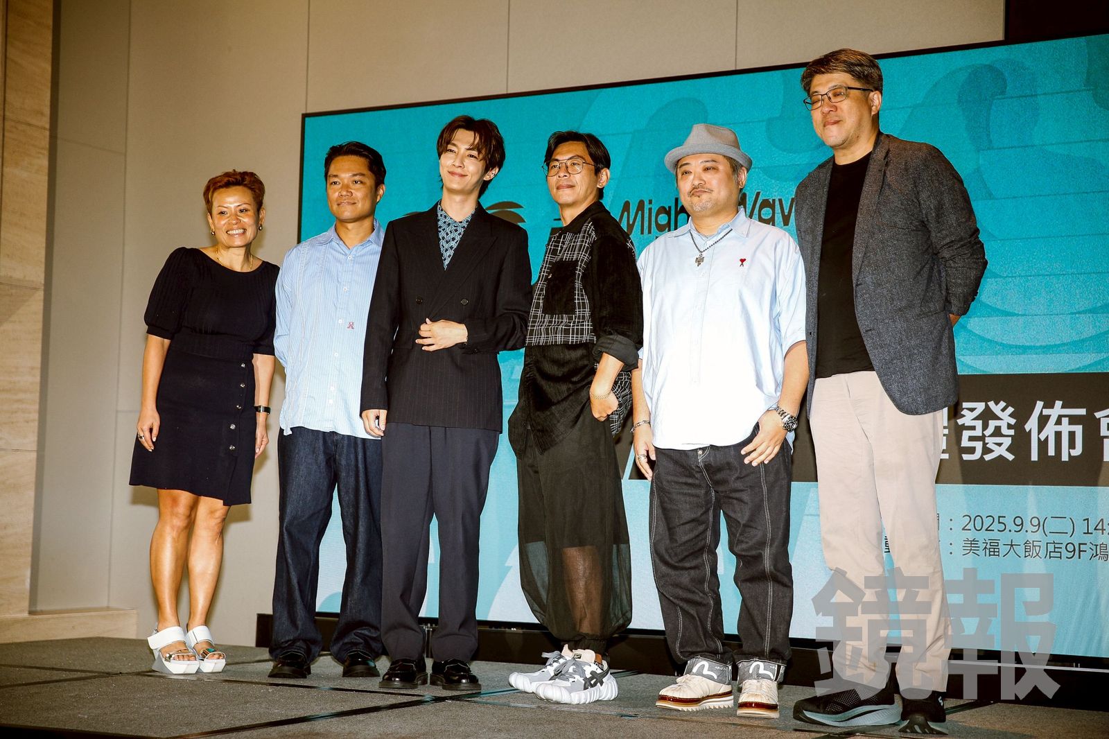 大浪娛樂舉辦發佈會，左起AR Asia Production Limited創辦人_執行長陳安怡、大浪娛樂創辦人稅成鐸、大浪娛樂創辦人炎亞綸、億萬票房導演姜瑞智、金獎級製作人徐志怡與聯合數位文創董事長兼總經理李彥甫出席。鄒保祥攝