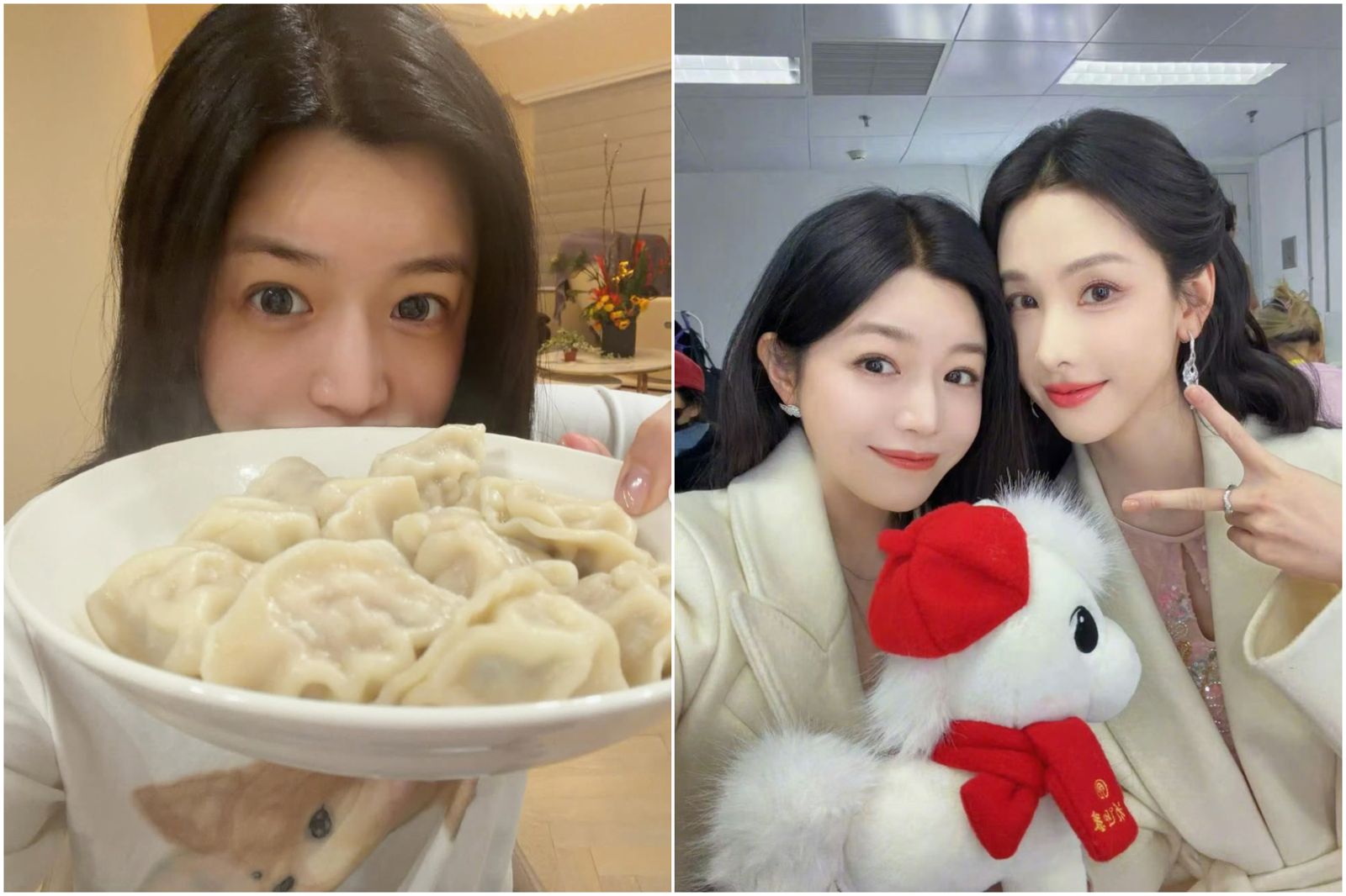 陳妍希(左)過年吃餃子,與陳都靈同台演出。翻攝陳妍希IG、微博