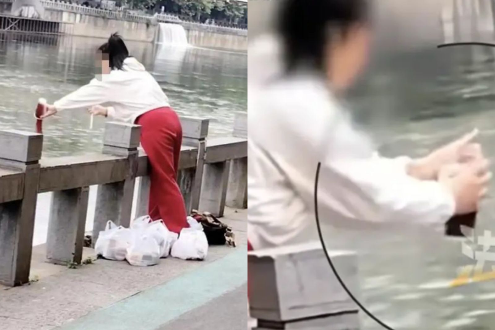 中國怪女邊念經邊「放生奶茶」 網友看傻:自我感動