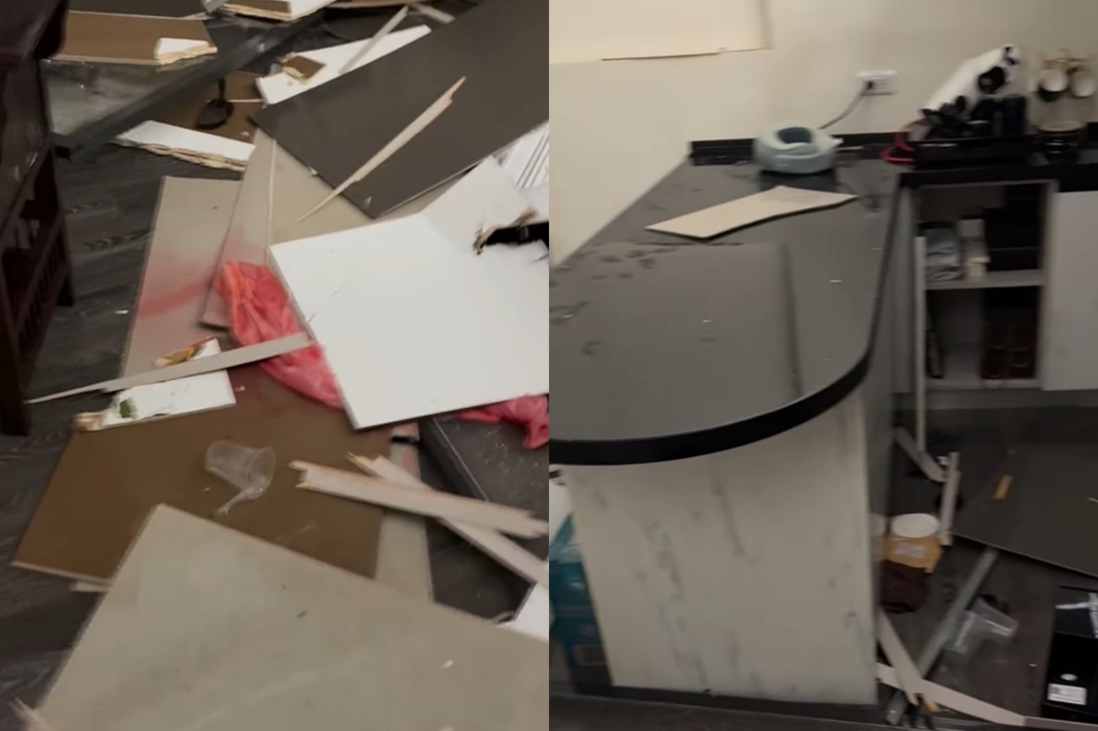 鳳梨家中積水，吧台區也一片狼藉。翻攝鳳梨IG