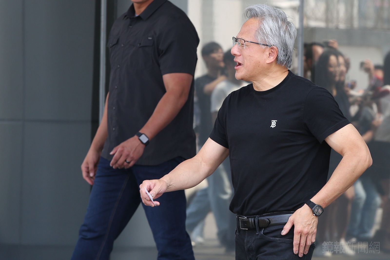 黃仁勳此次抵台，罕見佩戴手錶。該錶品牌疑似為瑞士奢侈品牌Richard Mille。攝影姜永年