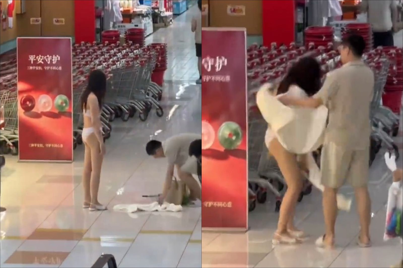 商場驚見女子「脫到剩內衣褲」畫面瘋傳!男友撿衣安撫也不穿…一旁還有他媽幫勸