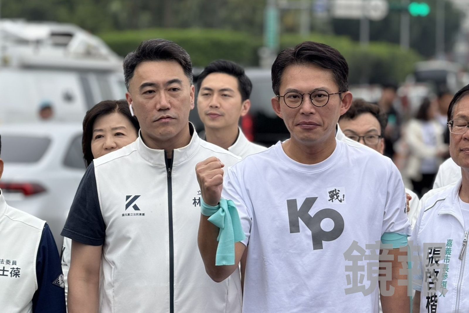 民眾黨主席黃國昌出面迎接國民黨立院黨團。（圖／李奇叡攝）