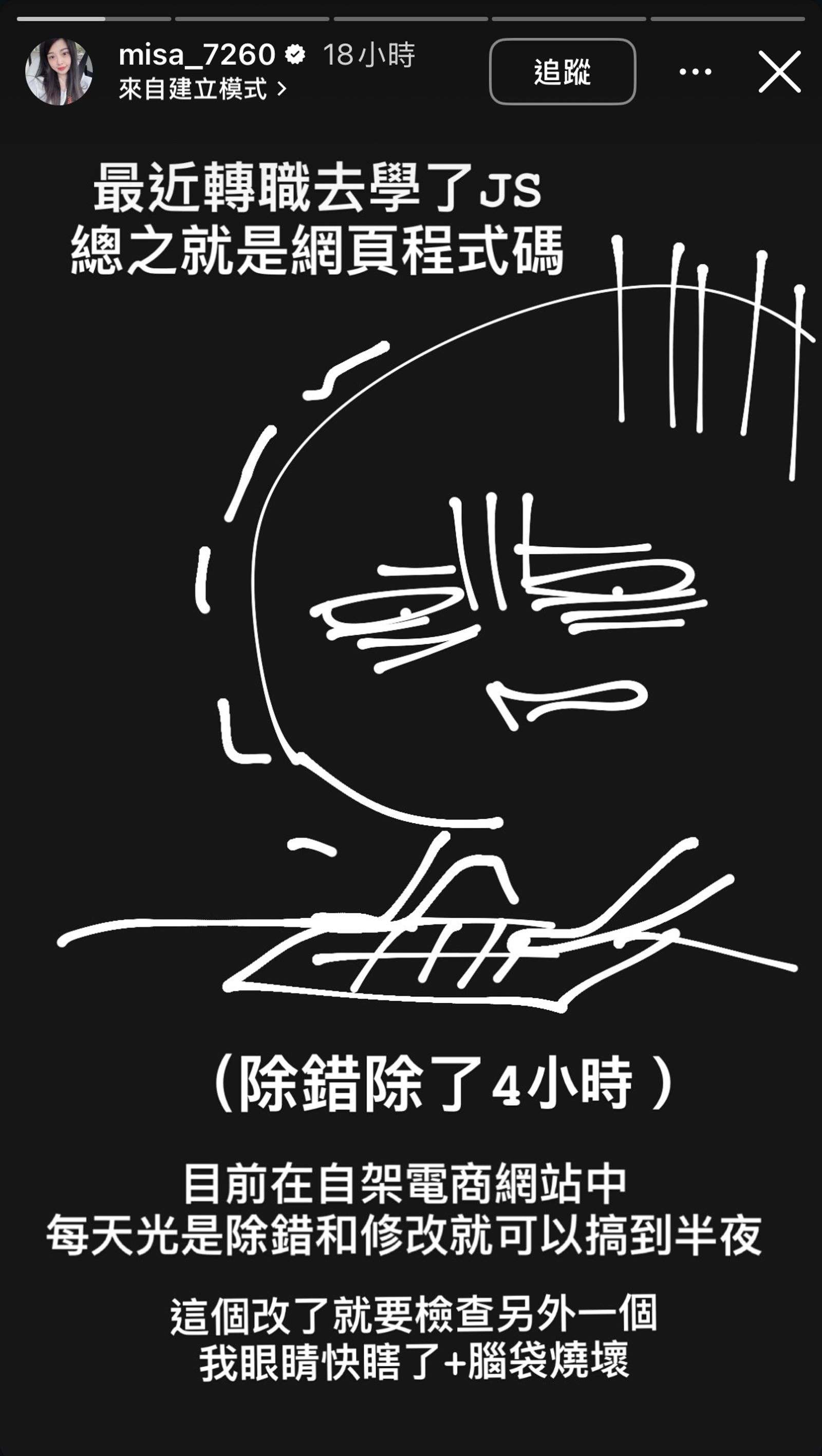 米砂透露自己去學習寫程式碼。翻攝米砂IG