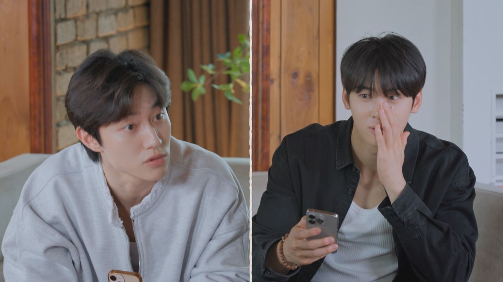 講悄悄話的郭東延與車銀優。中天提供