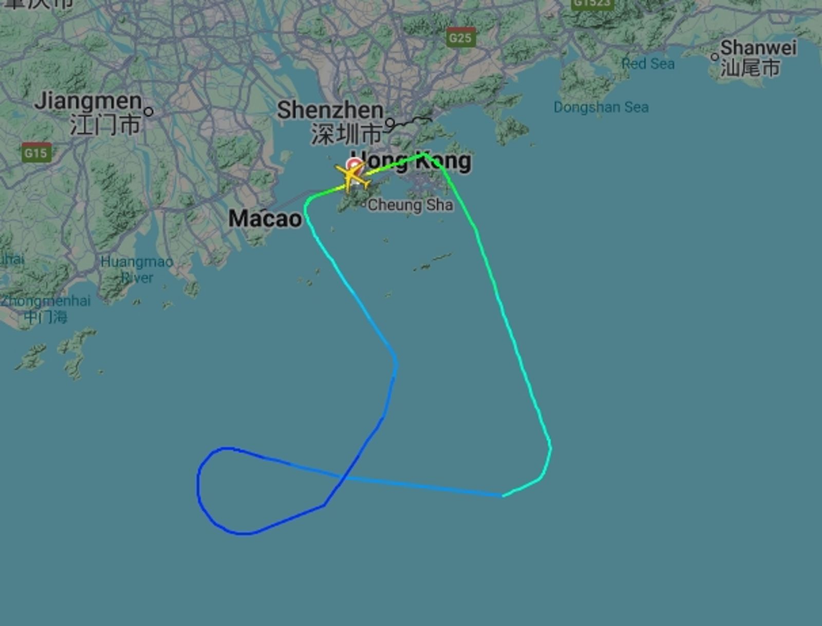 印度航空一架波音787-8起飛後出現技術問題，於是返回香港機場。圖／翻攝自flightradar24