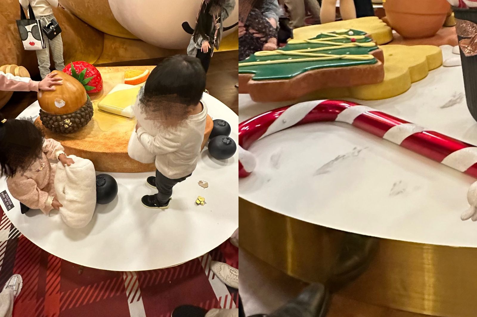 貴婦百貨聖誕佈景「開展首日就失控」！裝飾道具遭連根拔起、民眾無視告示攀爬
