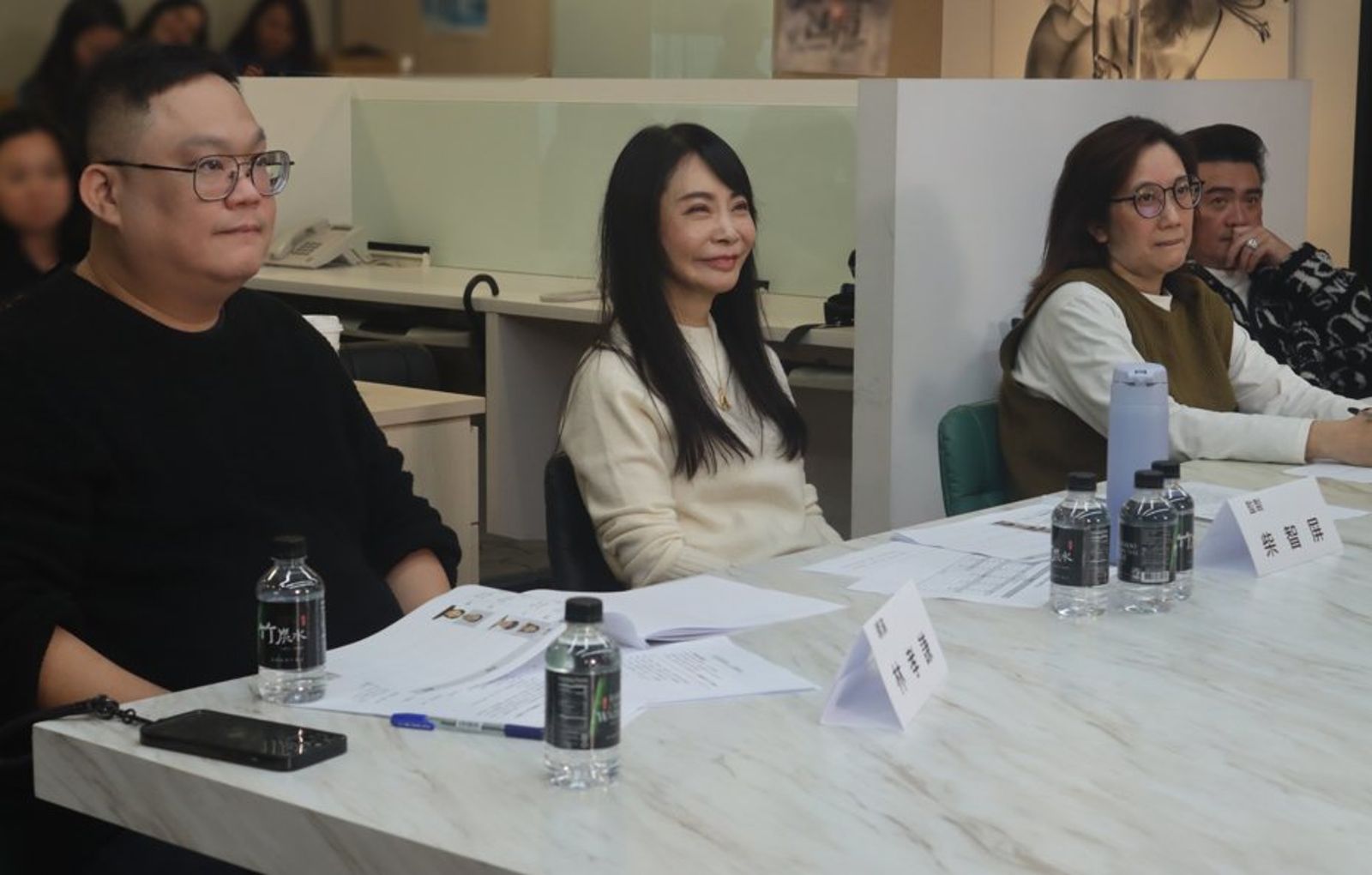 《我們的藍調時光》演員徵選複試現場，評審導演林孝謙（左起）、監製柴智屏、導演李青蓉。米神國際提供