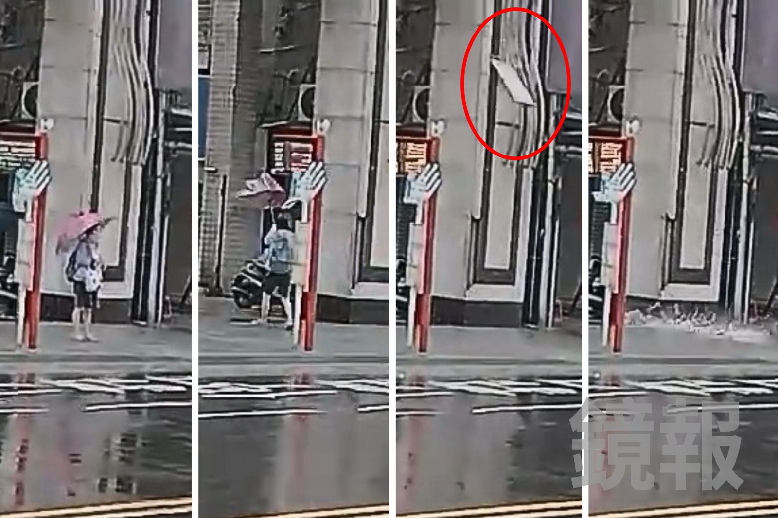 陰間使者遲到2秒!巴威狂風吹翻雨傘「她神退後」 外牆石材瞬間崩落險況曝