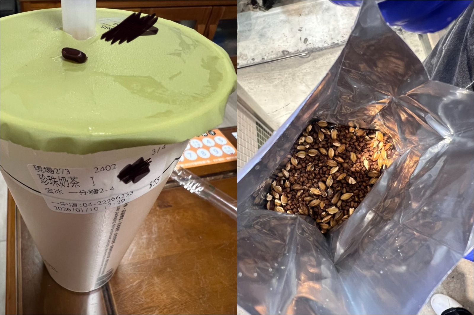 珍奶吸到「蟑螂蛋」向店員求證當場被捏爆噴汁!驚悚畫面曝光 大茗火速道歉