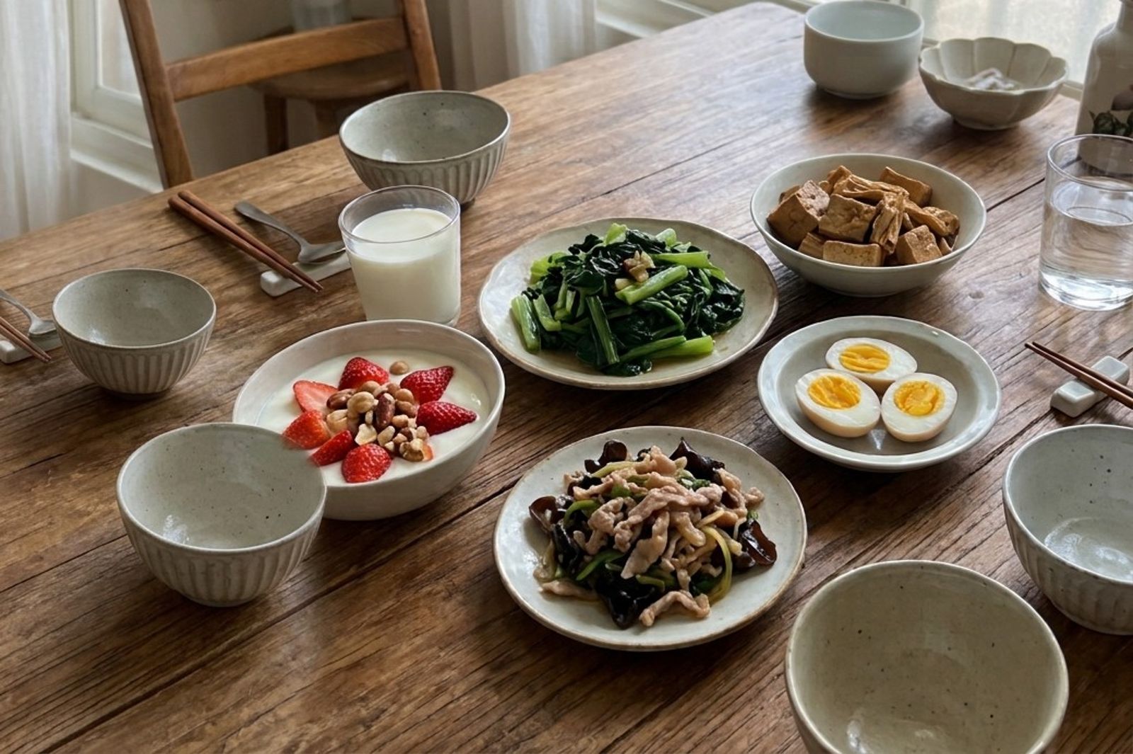 不一定只能靠牛奶,豆腐、豆干、深綠色蔬菜、小魚乾都能補鈣,乳糖不耐受也能試試優格。(示意圖)